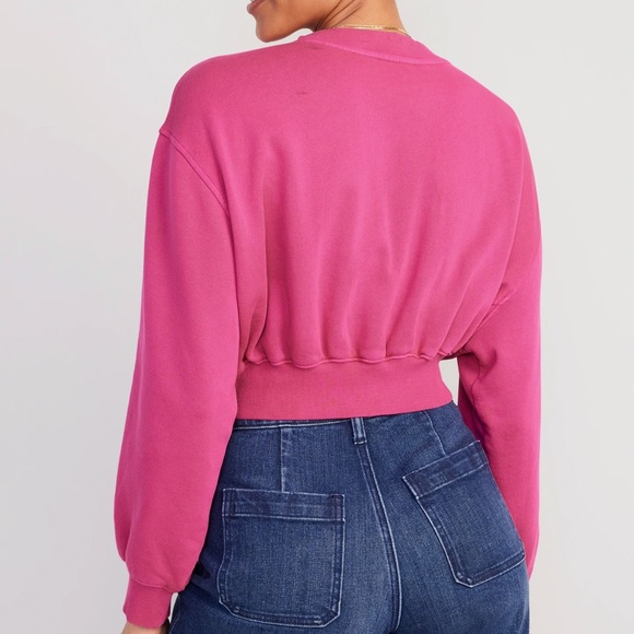 NWT OLD NAVY Oversized Cropped Fleece Sweatshirt Color: Berry Fine - Picture 3 of 5